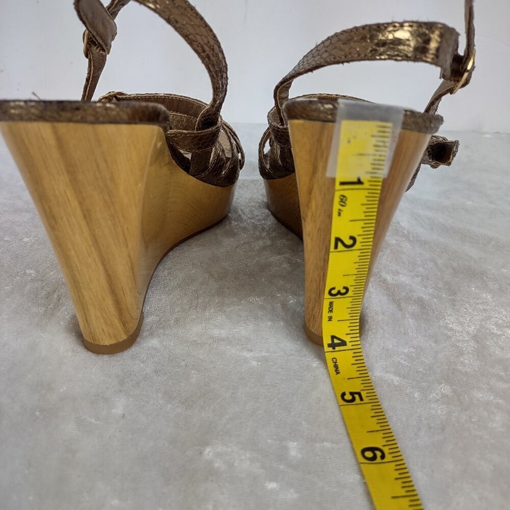 Steve Madden (Leona) Bronze Snakeskin Print 4 Inch Strappy Wedges Size 7 - Picture 12 of 12